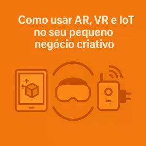 Imagem com fundo laranja e ícones que representam AR (tablet com cubo), VR (óculos) e IoT (dispositivo com sinal), com título em destaque.