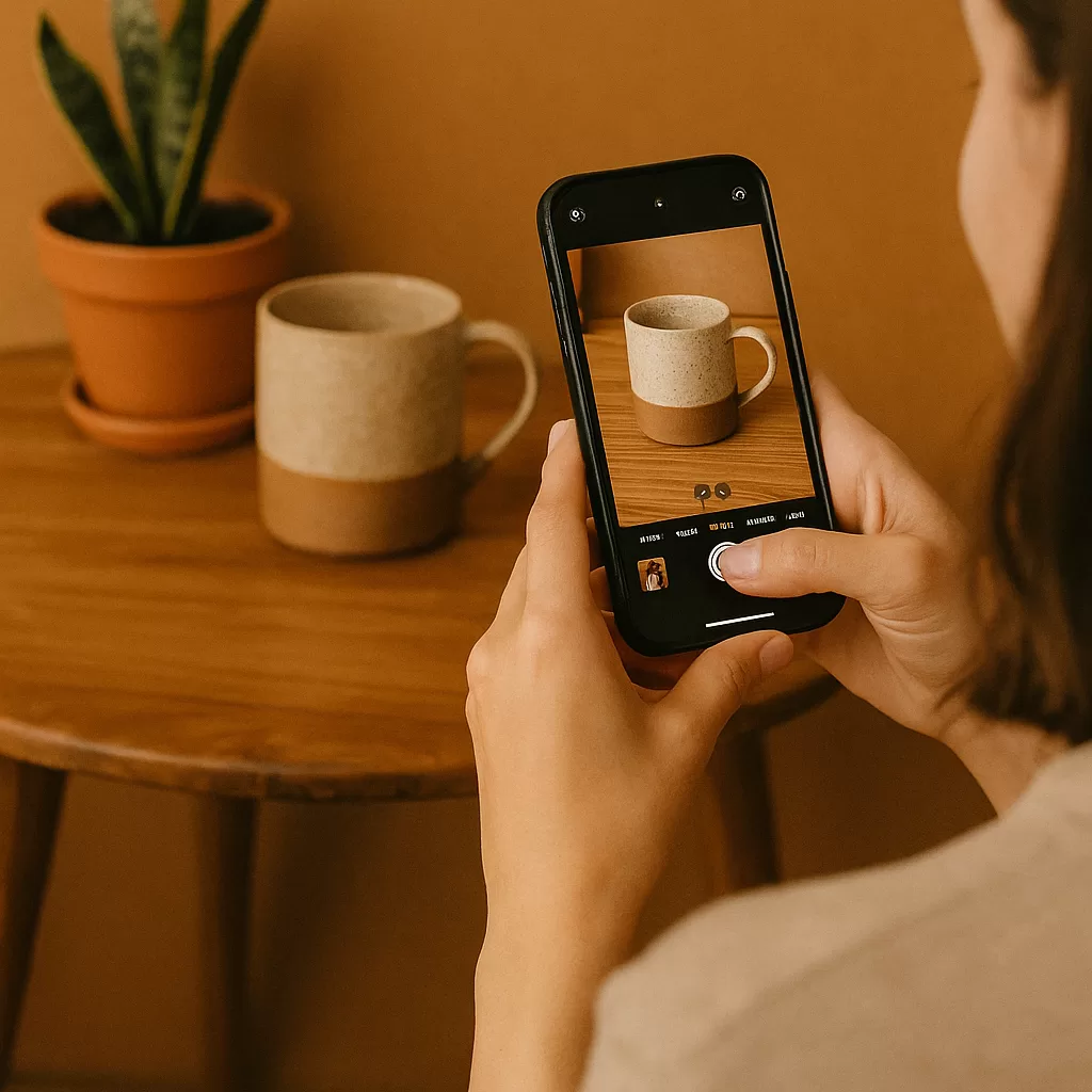 liente criativo tirando foto de produto artesanal para postar online