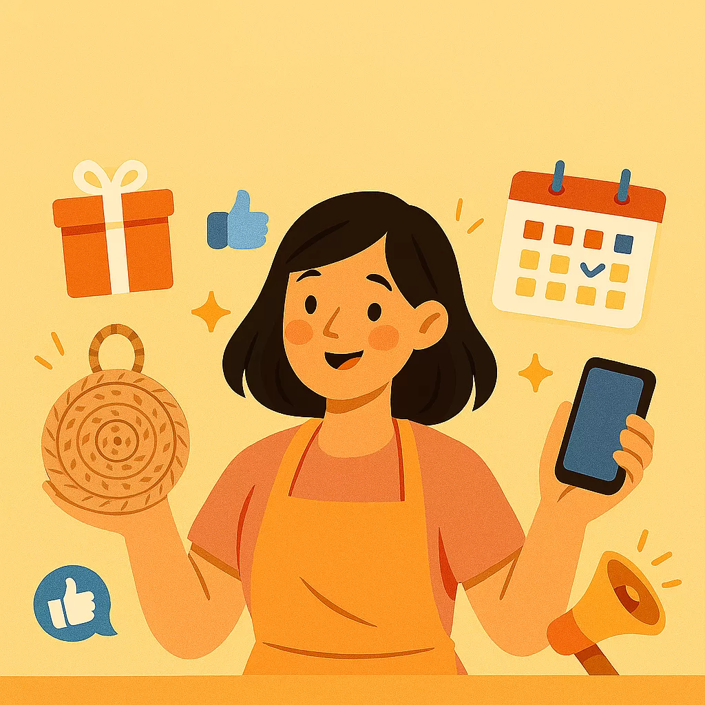 Ilustração de calendário artesanal com blocos coloridos e detalhe laranja RedeNatos