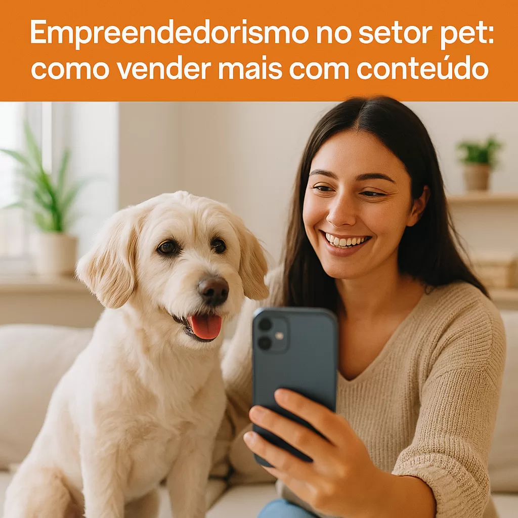 Empreendedora criativa cuidando de cachorro enquanto grava conteúdo para redes sociais
