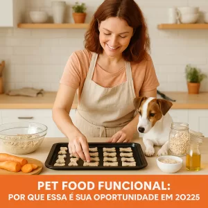 Empreendedora criativa preparando snacks naturais para cães em cozinha organizada