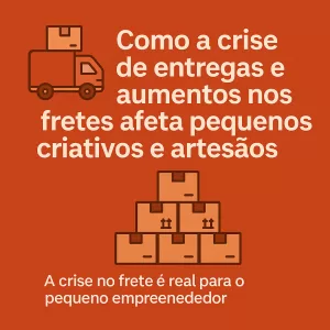 Artesão preocupado em embalar produto diante de gráficos de alta nos custos de frete