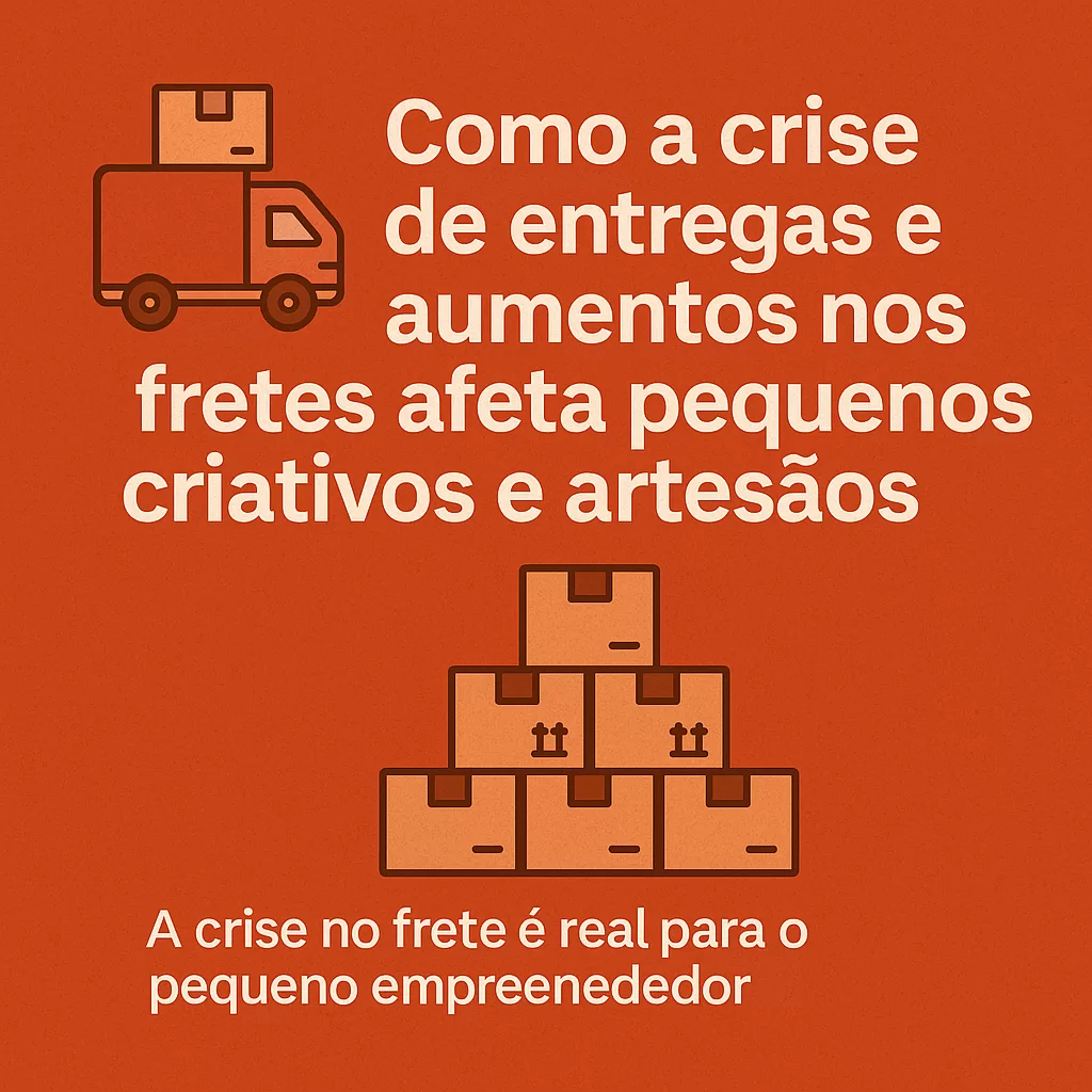 Artesão preocupado em embalar produto diante de gráficos de alta nos custos de frete