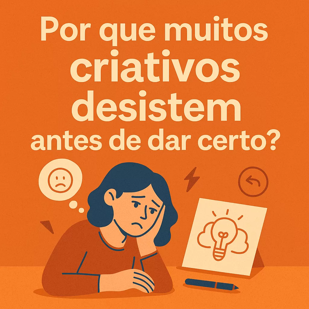 Ilustração de uma pessoa criativa desmotivada diante de materiais de trabalho