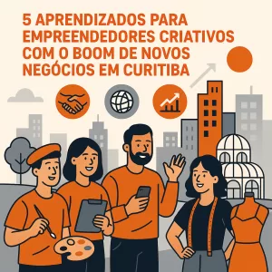 Ilustração de empreendedores criativos em Curitiba abrindo novos negócios