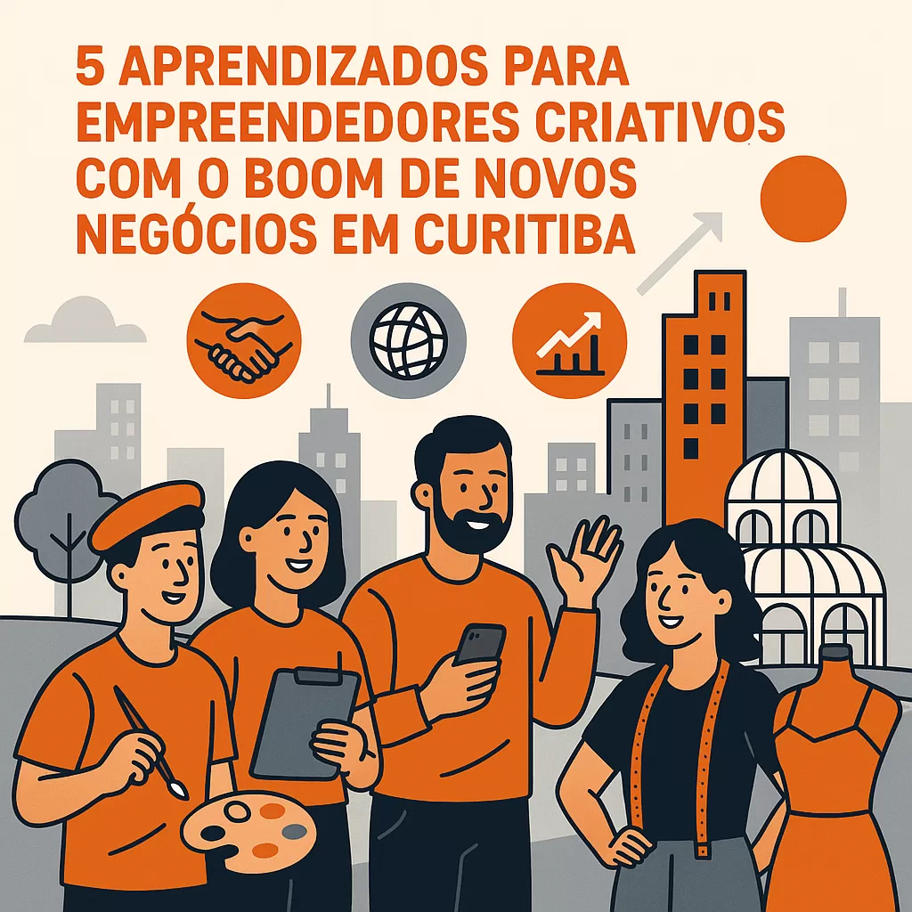 Ilustração de empreendedores criativos em Curitiba abrindo novos negócios