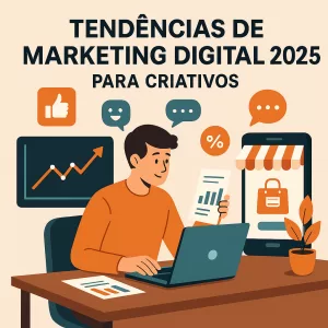 Ilustração de empreendedor criativo aplicando tendências de marketing digital em 2025