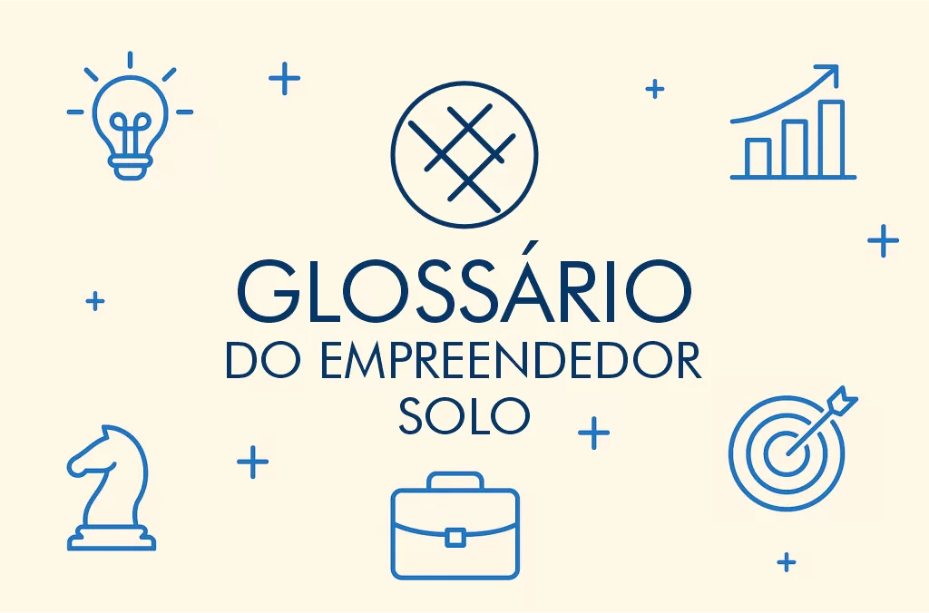 Imagem representando o glossário do empreendedor solo, com ícones de negócios, ideias e estratégia