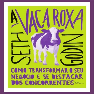 Vaca roxa se destacando em meio a um rebanho de vacas comuns, simbolizando a inovação e diferenciação para empreendedores solo que buscam se destacar no mercado criativo e digital, conforme o conceito do livro 'A Vaca Roxa' de Seth Godin.