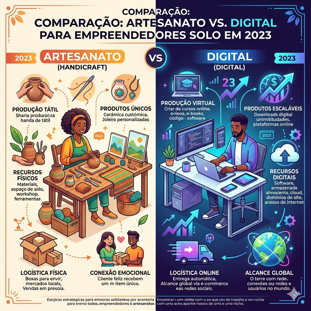Descubra qual modelo de negócio é mais vantajoso para empreendedores solo: o charme do artesanato ou a versatilidade do digital em 2023.