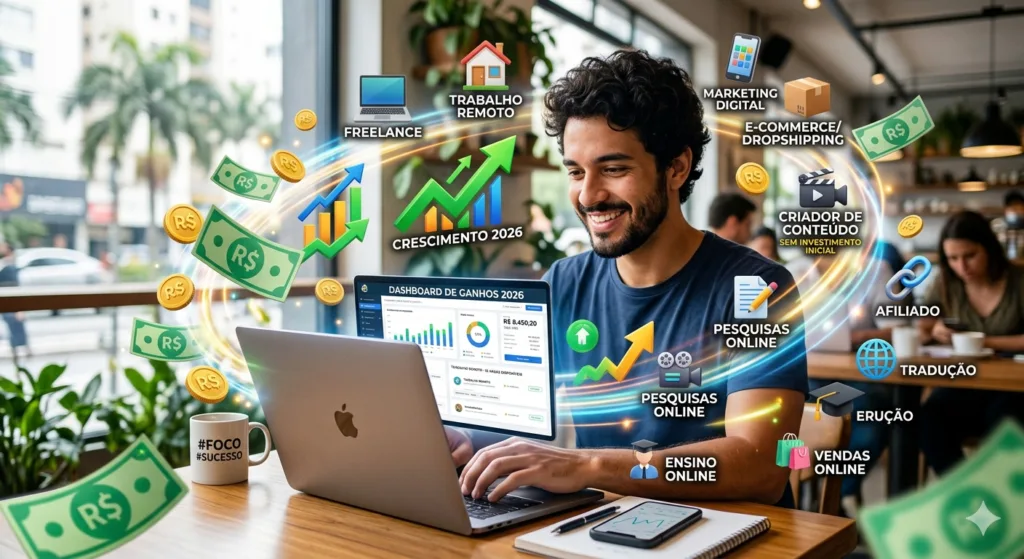 Descubra as 10 estratégias comprovadas e reais para começar a ganhar dinheiro pela internet em 2026, mesmo sem precisar de investimento. Sua jornada para a independência financeira começa agora!