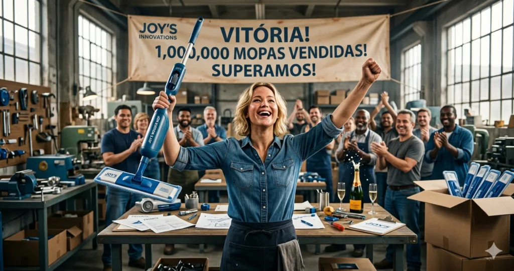 A jornada da empreendedora é um caminho de resiliência e vitória. Esta imagem capta a essência da superação e do triunfo, refletindo a inspiradora história real de 'Joy', uma mulher que transformou falhas em degraus para o sucesso.