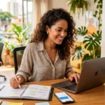 Empreendedor solo focado organizando tarefas e otimizando o tempo em home office, simbolizando alta produtividade para alcançar mais resultados sem a necessidade de contratar equipe.