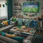 Imagem de uma casa decorada com itens típicos para faturar em casa durante a Copa do Mundo 2026.